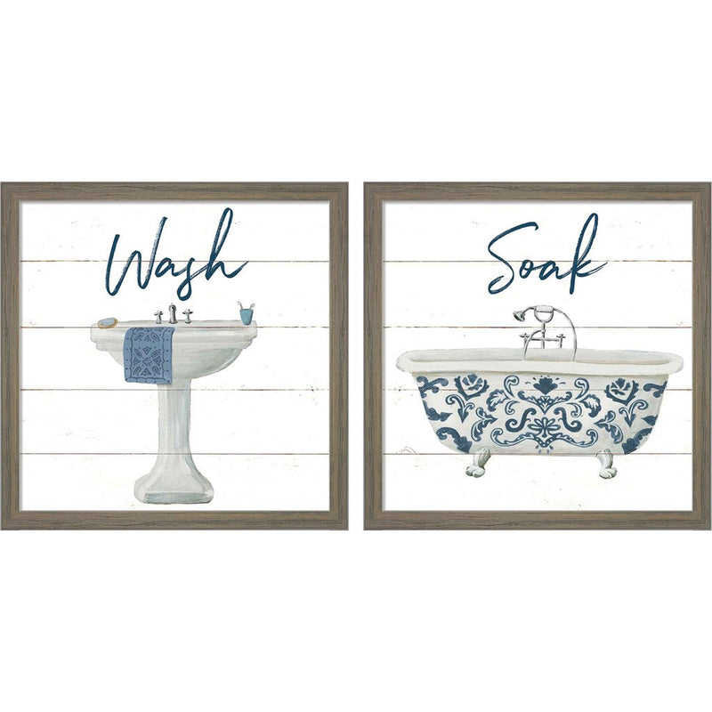 Cottage Bath by Wild Apple Portfolio, 2 Piece Rustic Grey Framed Art Set