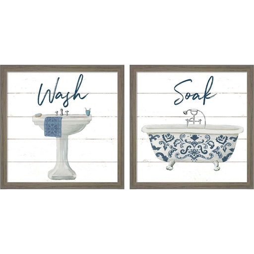 Cottage Bath by Wild Apple Portfolio, 2 Piece Rustic Grey Framed Art Set