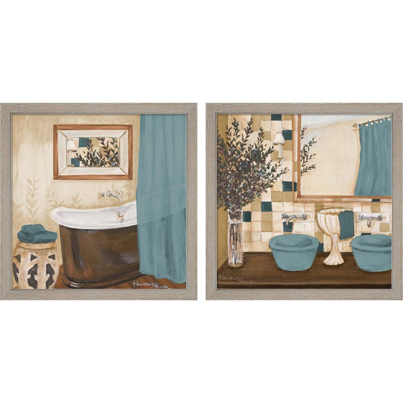 Blue Zen Bath by Hakimipour - Ritter, 2 Piece Rustic White Framed Art Set
