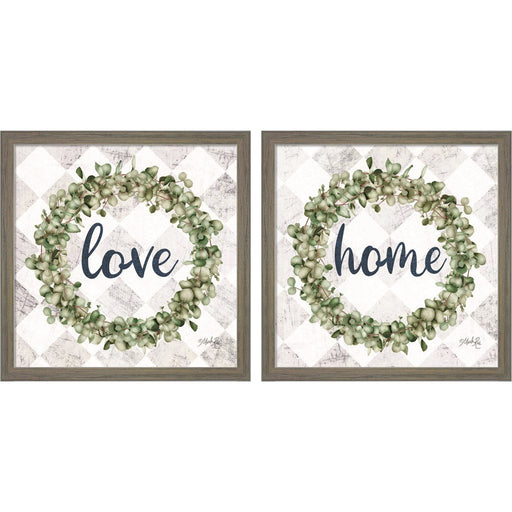 Love & Home Eucalyptus Wreath by Marla Rae, 2 Piece Rustic Grey Framed Art Set