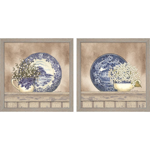 Farmhouse Blues by Linda Spivey, 2 Piece Rustic White Framed Art Set