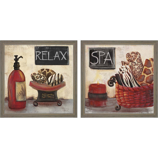 Red Jungle Spa by Hakimipour - Ritter, 2 Piece Rustic Grey Framed Art Set