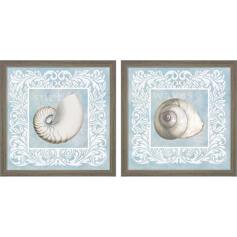Sandy Shells on Blue - Nautilus & Snail by Beth Grove, 2 Piece Rustic Grey Framed Art Set