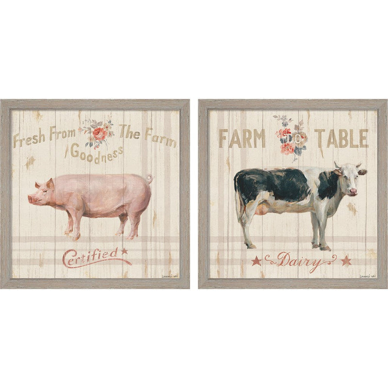 Farm Patchwork by Danhui NAI, 2 Piece Rustic White Framed Art Set