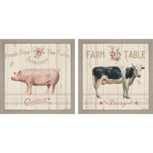 Farm Patchwork by Danhui NAI, 2 Piece Rustic White Framed Art Set