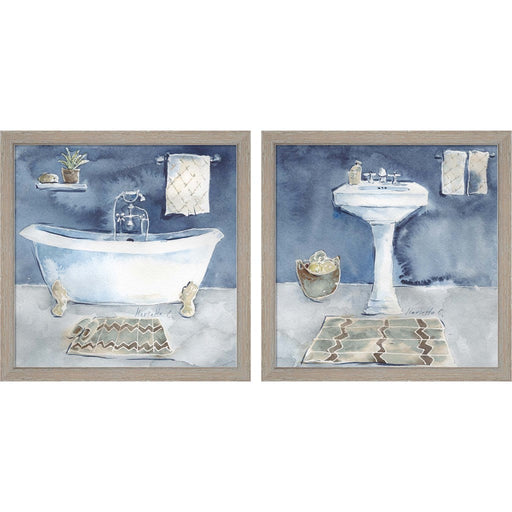 Watercolor Bathroom by Marietta Cohen, 2 Piece Rustic White Framed Art Set