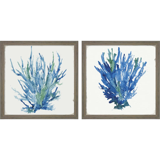 Blue and Green Coral by Aimee Wilson, 2 Piece Rustic Grey Framed Art Set