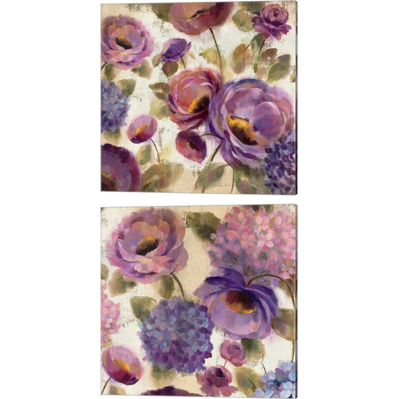 Blue and Purple Flower Song by Silvia Vassileva, 2 Piece Canvas Art Set
