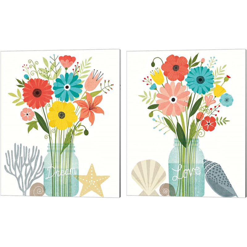 Seaside Bouquet Mason Jar by Michael Mullan, 2 Piece Canvas Art Set