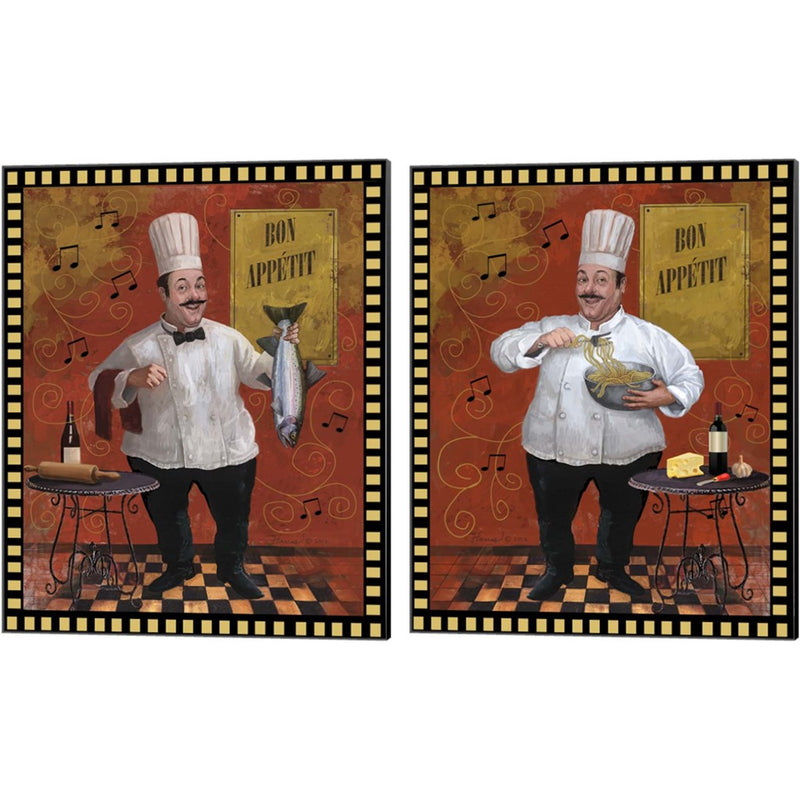 Chef Fish & Paster Master Design by Frank Harris, 2 Piece Canvas Art Set