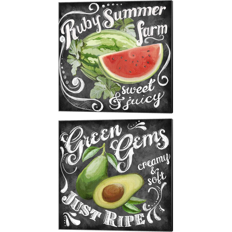 Chalkboard Watermelon & Avocado by Art Licensing Studio, 2 Piece Canvas Art Set