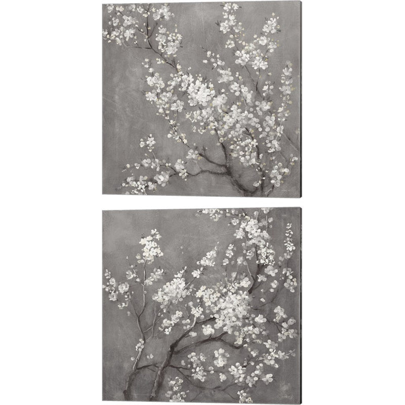 White Cherry Blossoms on Grey Crop by Danhui NAI, 2 Piece Canvas Art Set