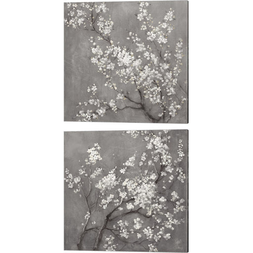 White Cherry Blossoms on Grey Crop by Danhui NAI, 2 Piece Canvas Art Set