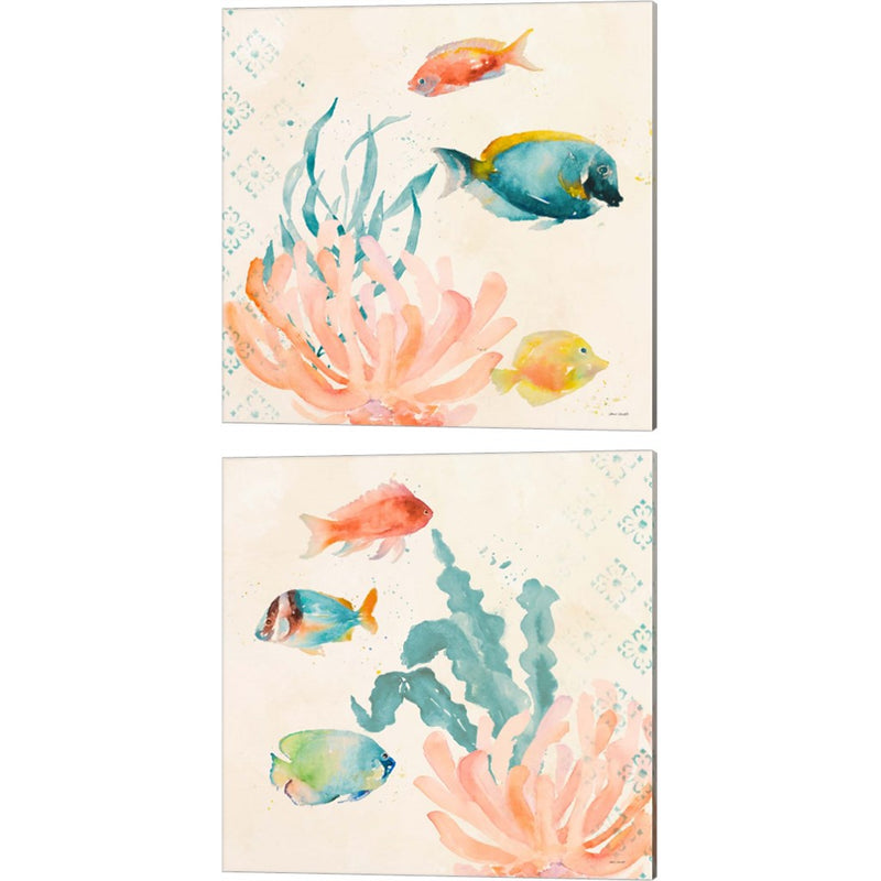 Tropical Teal Coral Medley by Lanie Loreth, 2 Piece Canvas Art Set