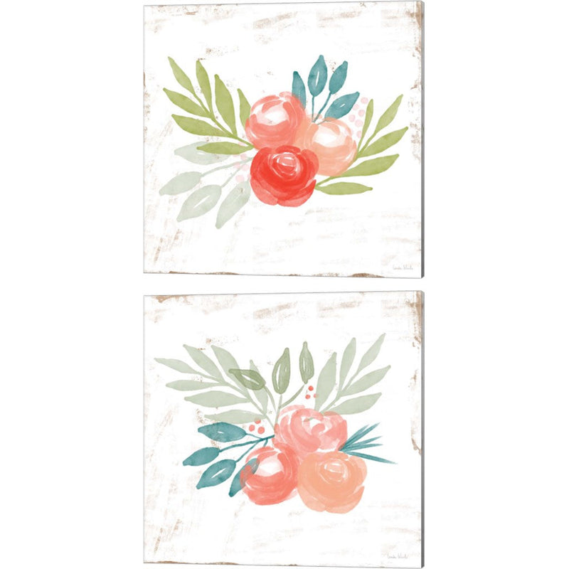 Coral Rose Bouquet by Linda Woods, 2 Piece Canvas Art Set