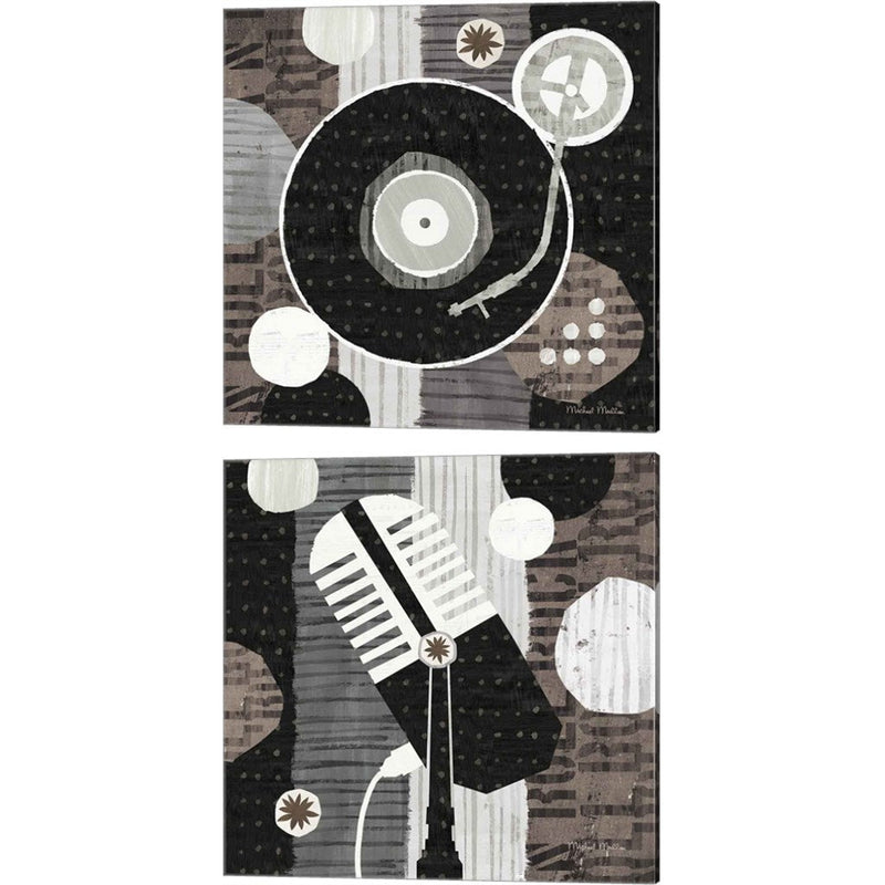 Rock N Roll Album & Mic Neutral by Michael Mullan, 2 Piece Canvas Art Set
