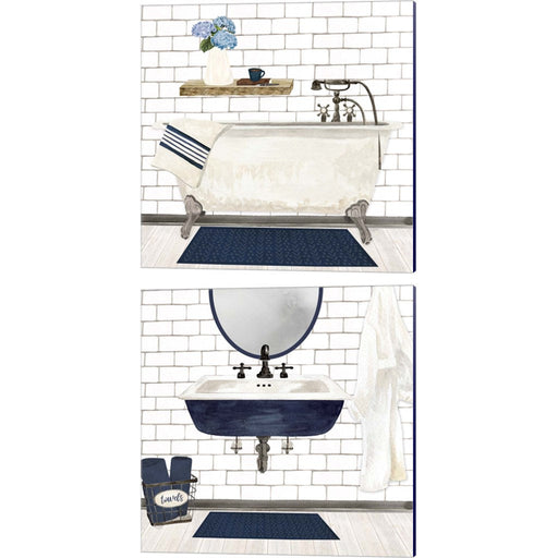Farmhouse Bath Navy by Tara Reed, 2 Piece Canvas Art Set