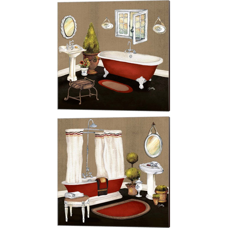 Red Master Bath by Elizabeth Medley, 2 Piece Canvas Art Set