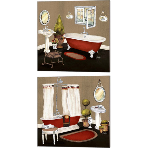 Red Master Bath by Elizabeth Medley, 2 Piece Canvas Art Set
