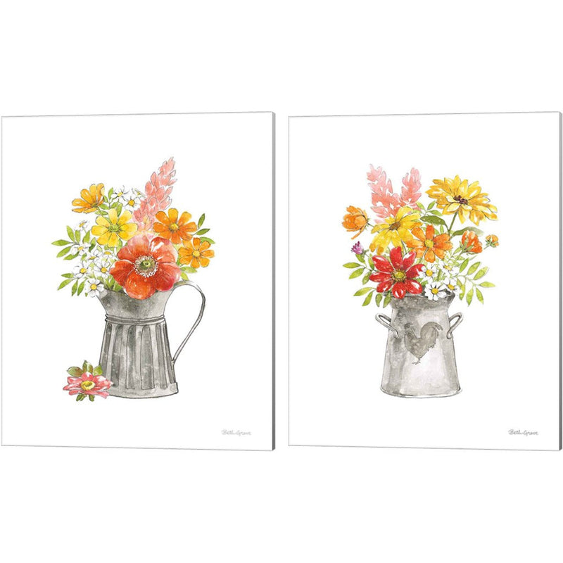 Farmhouse Floral White by Beth Grove, 2 Piece Canvas Art Set