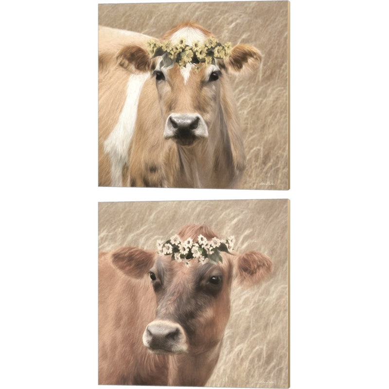 Floral Cow by Lori Deiter, 2 Piece Canvas Art Set