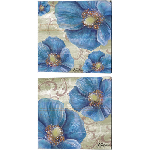 Blue Poppies and Text by Anthony Christou, 2 Piece Canvas Art Set