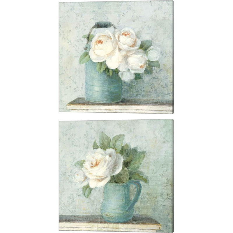 June Roses White Blue by Danhui NAI, 2 Piece Canvas Art Set