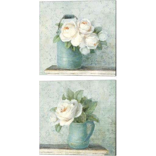 June Roses White Blue by Danhui NAI, 2 Piece Canvas Art Set