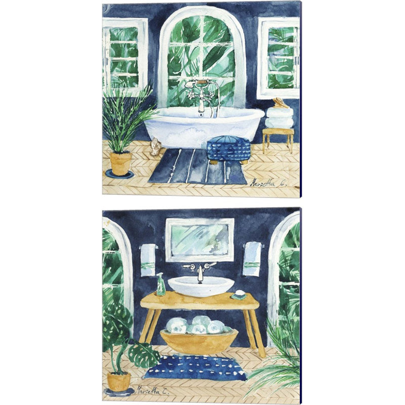Tropical Bathroom by Marietta Cohen, 2 Piece Canvas Art Set