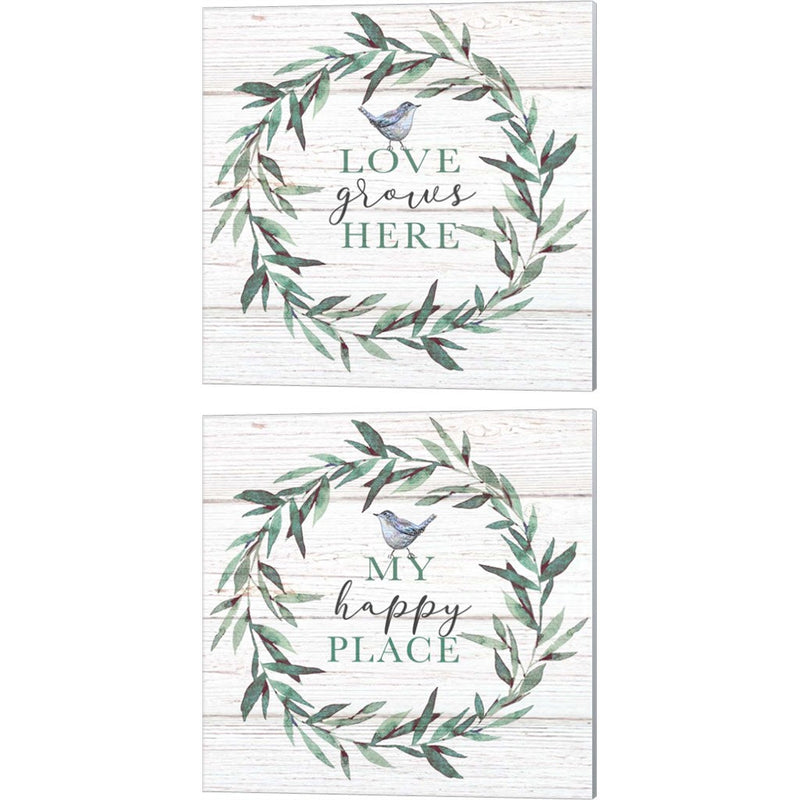 Love Grows Here & My Happy Place by Elizabeth Tyndall, 2 Piece Canvas Art Set