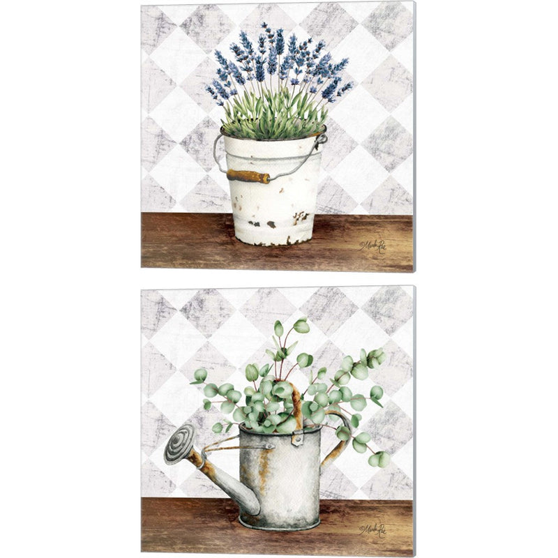 Purple Flowers Metal Bucket & Eucalyptus White Watering Can by Marla Rae, 2 Piece Canvas Art Set
