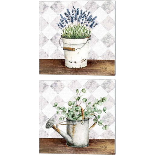 Purple Flowers Metal Bucket & Eucalyptus White Watering Can by Marla Rae, 2 Piece Canvas Art Set
