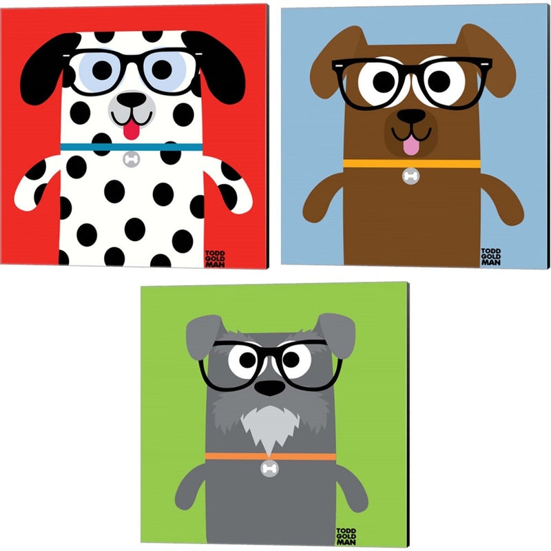 Bow Wow Labrador, Dalmation & Schnauzer by Todd Art, 3 Piece Canvas Art Set