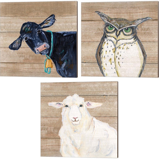 Cow, Owl & Sheep by Molly Susan Strong, 3 Piece Canvas Art Set