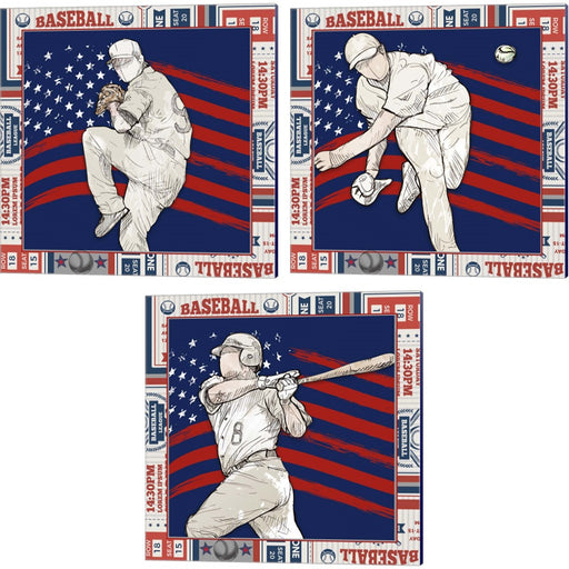American Baseball Player by LightBoxJournal, 3 Piece Canvas Art Set