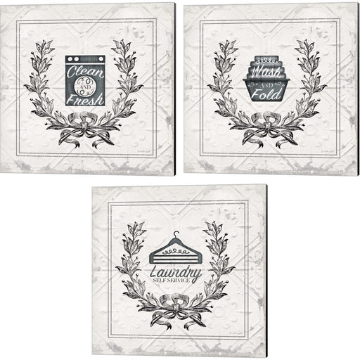 Wash and Fold, Clean and Fresh & Laundry Self Service by Jennifer Pugh, 3 Piece Canvas Art Set