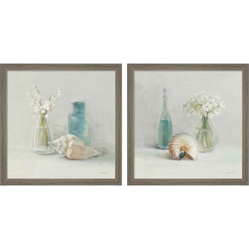Light Lily of The Valley & Light White Flower Spa by Danhui NAI, 2 Piece Rustic Gray Framed Art Set