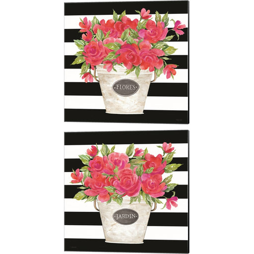 Fuchsia Flores & Jardin Stripes by Cindy Jacobs, 2 Piece Canvas Art Set