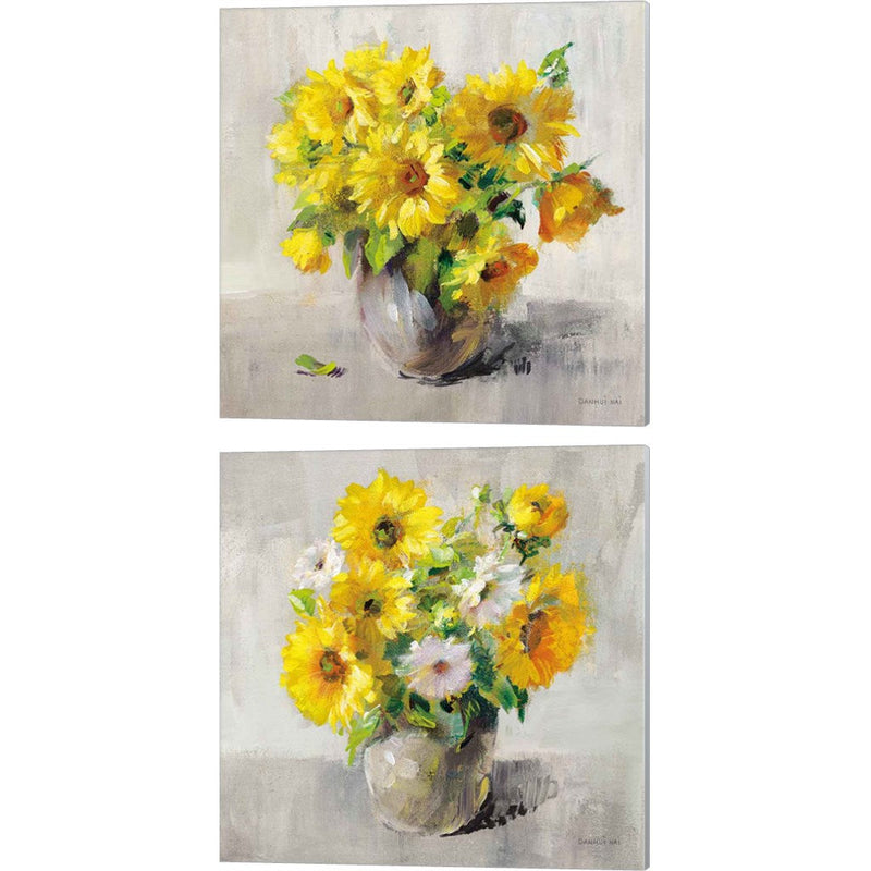Sunflower Still Life on Gray by Danhui NAI, 2 Piece Canvas Art Set