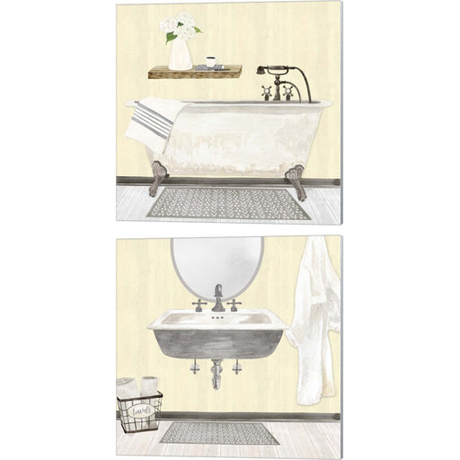 Farmhouse Bath Gray & Yellow 2 by Tara Reed, 2 Piece Canvas Art Set