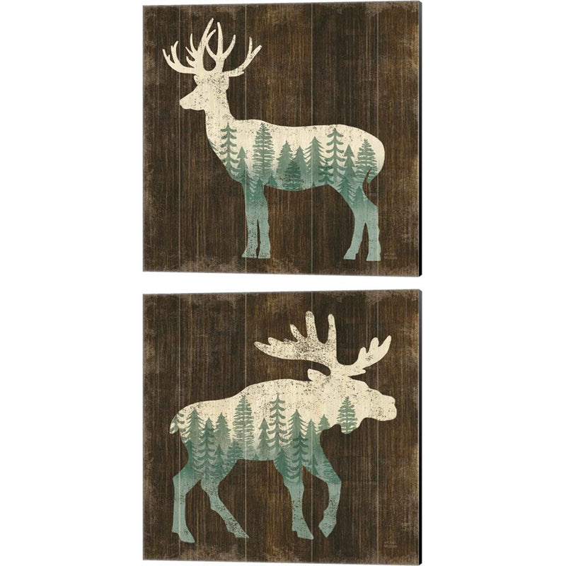 Simple Living Deer & Moose Silhouette by Michael Mullan, 2 Piece Canvas Art Set
