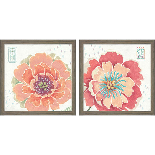 Happy Meadow A by Daphne Brissonnet, 2 Piece Rustic Grey Framed Art Set