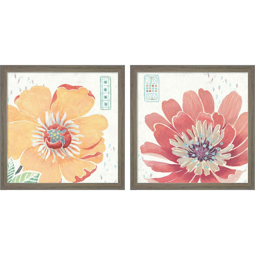 Happy Meadow B by Daphne Brissonnet, 2 Piece Rustic Grey Framed Art Set