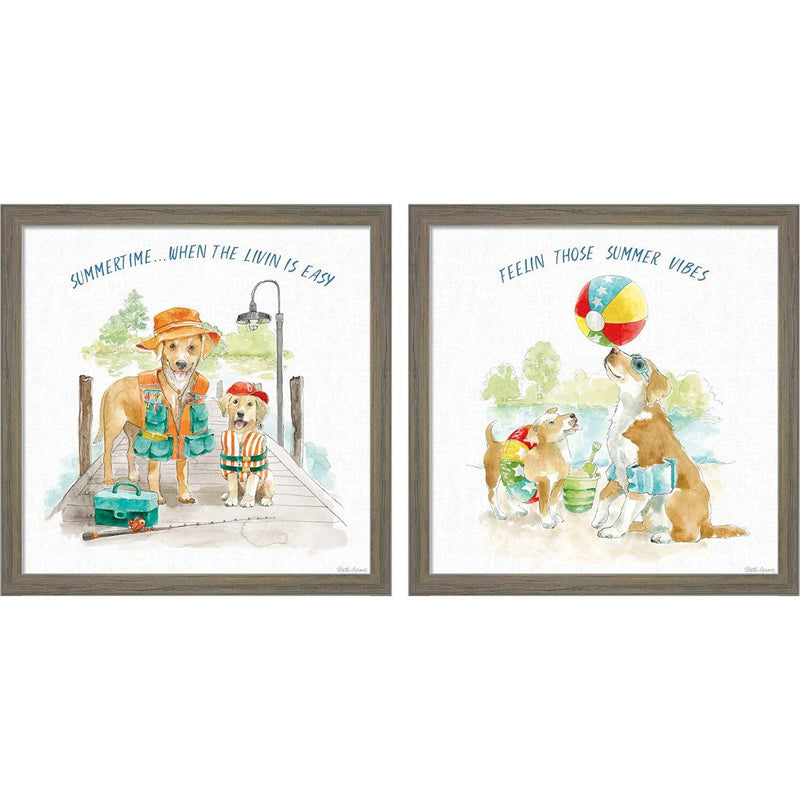 Summer Fun by Beth Grove, 2 Piece Rustic Grey Framed Art Set