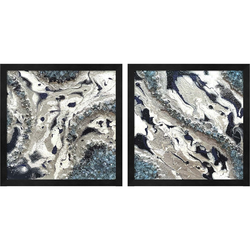 Blue Silver Marble by Lee C, 2 Piece Black Framed Art Set