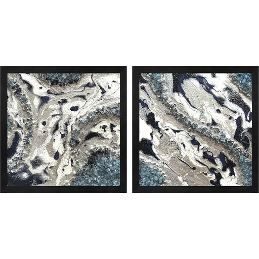 Blue Silver Marble by Lee C, 2 Piece Black Framed Art Set