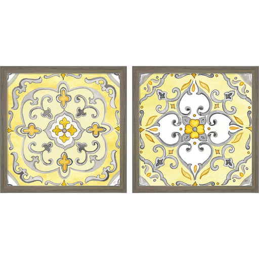 Jewel Medallion Yellow Gray B by Cynthia Coulter, 2 Piece Rustic Grey Framed Art Set