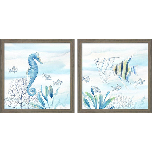Great Blue Sea A by Cynthia Coulter, 2 Piece Rustic Grey Framed Art Set