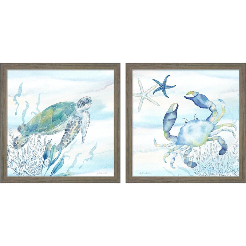 Great Blue Sea B by Cynthia Coulter, 2 Piece Rustic Grey Framed Art Set