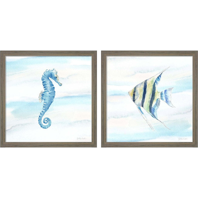 Great Blue Sea B by Cynthia Coulter, 2 Piece Rustic Grey Framed Art Set